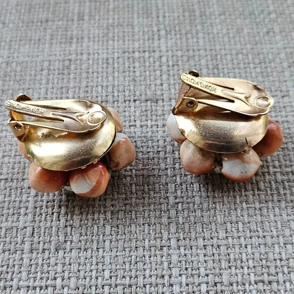 Vintage Clip On Earrings Orange Beads Gold Tone Round Stud Earrings Jewelry - Picture 6 of 11